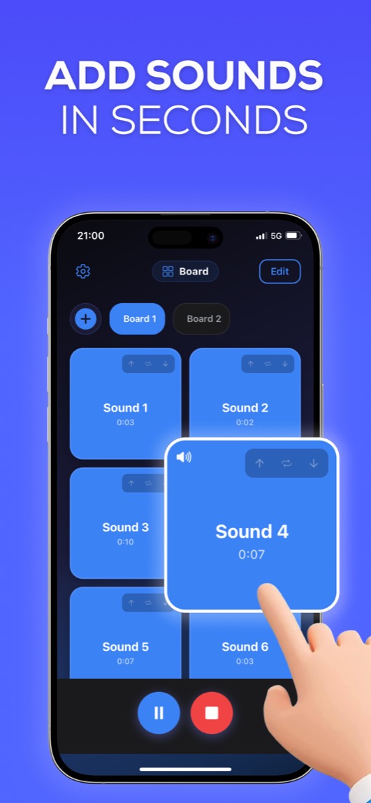Sound Board iOS app main interface with audio buttons